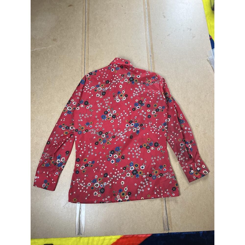 Skyr Button-Up Shirt Mens Small Red Floral Nylon Collared Vintage Long Sleeve - Picture 2 of 8